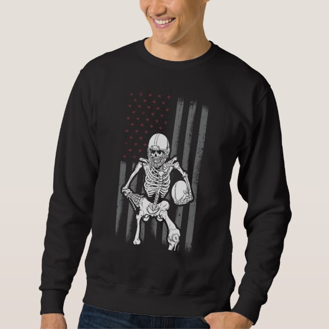 Fotbollsspelare Fläkt Gift Skeleton Halloween Shir Lång Ärmad Tröja (Framsida)