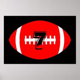 Fotbollsspelare Giant Red Football Jersey Number Poster