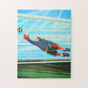 Fotbollsspelare Goalie Goalkeeper Keeper Jumping Pussel