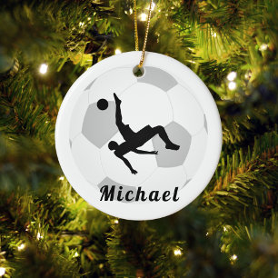 Fotbollsspelare Goalie Keeper Black & White Player Julgransprydnad Keramik