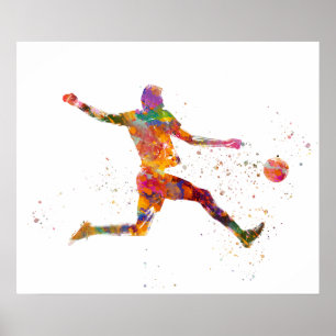 Fotbollsspelare i akvarell poster
