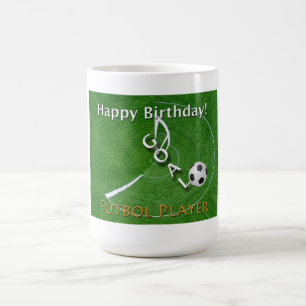 Fotbollsspelare i grattis på födelsedagen kaffemugg