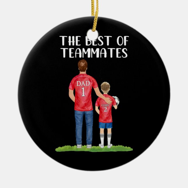 Fotbollsspelare i Pappa Son Fars dag Julgransprydnad Keramik (Framsidan)