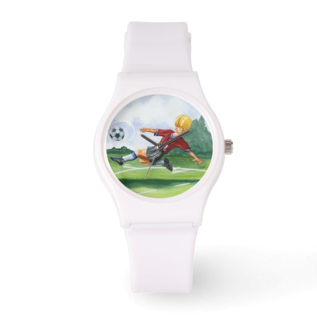 Fotbollsspelare Kicking a Boll av Jay Throckmorton Armbandsur (Framsida)