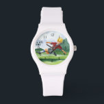 Fotbollsspelare Kicking a Boll av Jay Throckmorton Armbandsur<br><div class="desc">En fotboll hänger i luft och väntar på den onda spark som spelaren håller på att ge. Kan han böja det som Beckham? Ett underbart biet att hänga på din mur eller ge som en gåva till fotbollens aficionado i ditt liv!</div>