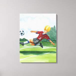 Fotbollsspelare Kicking a Boll av Jay Throckmorton Canvastryck