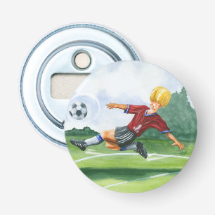 Fotbollsspelare Kicking a Boll av Jay Throckmorton Flasköppnare