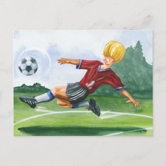 Fotbollsspelare Kicking a Boll av Jay Throckmorton Vykort (Framsida)