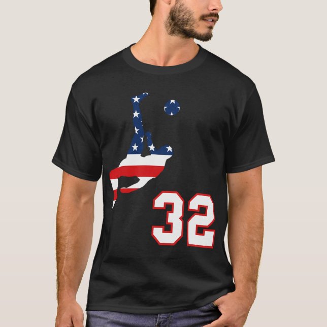 Fotbollsspelare nummer 32 med amerikanska USA flag T Shirt (Framsida)