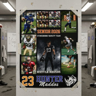 Fotbollsspelare Senior Night Foto Collage Sport Poster