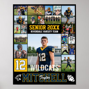 Fotbollsspelare Senior Night Foto Collage Sport Poster