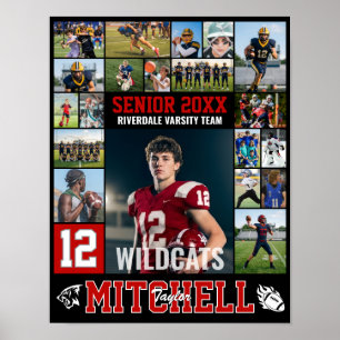 Fotbollsspelare Senior Night Foto Collage Sport Poster