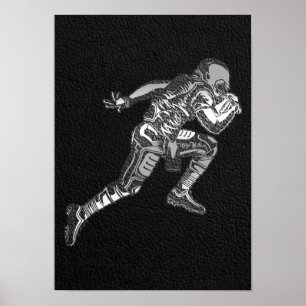 Fotbollsspelare som kör Quarterback Black Silver Poster