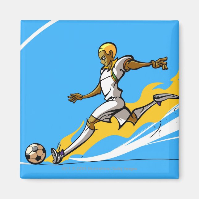 Fotbollsspelare som sparkar fotboll magnet (Framsidan)