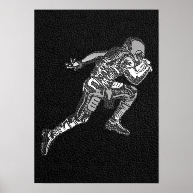 Fotbollsspelare Springande Quarterback Svart Silve Poster (Framsidan)