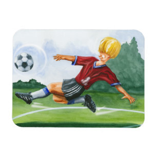 Fotbollsspelaren Kickar en Boll av Jay Throckmorto Magnet