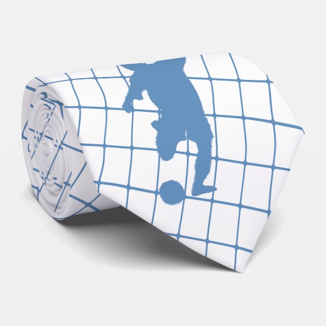 Fotbollsspelaren Kicking Boll Blue Check Necktie Slips (Rullad)