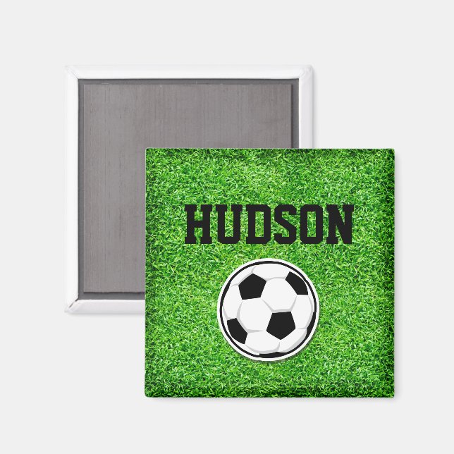 Fotbollsspelaren NAMN Grönt Grass Sportfantast Magnet (Front/Back)