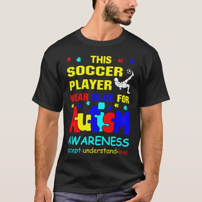 Fotbollsspelarens Bära Blue för Autism-medvetenhet T Shirt (Framsida)