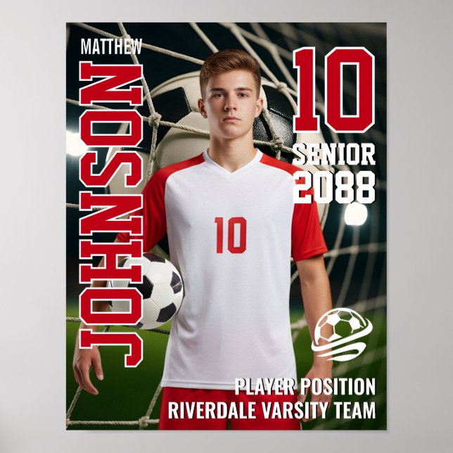 Fotbollsspelarlag Foto Anpassade Sporter Senior Poster (Framsidan)