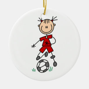 Fotbollsspelarpresenter för Red Uniform Stick figu Julgransprydnad Keramik