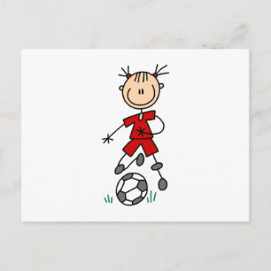 Fotbollsspelarpresenter för Red Uniform Stick figu Vykort