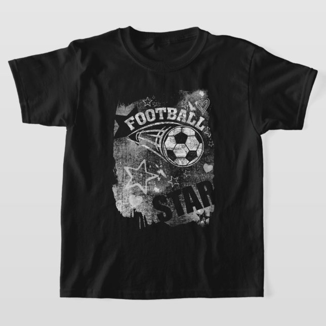 Fotbollsstjärna, svart fotboll t shirt (Laydown)