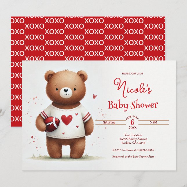Fotbollstajjbarn Valentine's Babyfirande Inbjudningar (Fram/baksida)