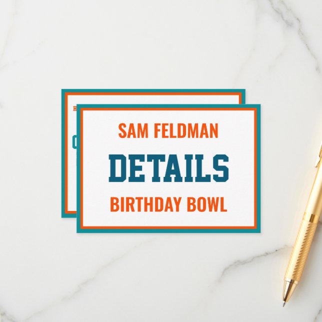 Fotbollstema Aqua Blue & Orange Födelsedagsanvisni Tilläggskort (Fram/Back In Situ)