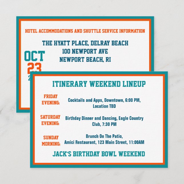 Fotbollstema Aqua Blue Orange Födelsedagsuppgifter Tilläggskort (Fram/baksida)