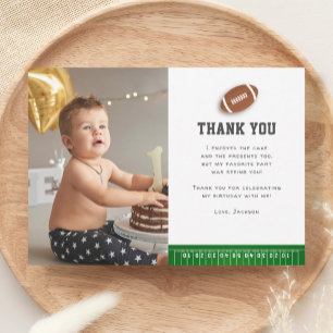 Fotbollstema - första året efter födelsedag tack kort