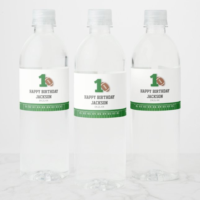 Fotbollstema - första året efter födelsedag vattenflaskor etikett (Flaskor)