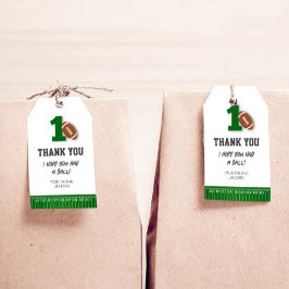 Fotbollstema Första året ner Birthday Tacksamhet Presentetikett