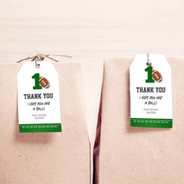 Fotbollstema Första året ner Förlossningsdag Tack Presentetikett (Skapare uppladdad)