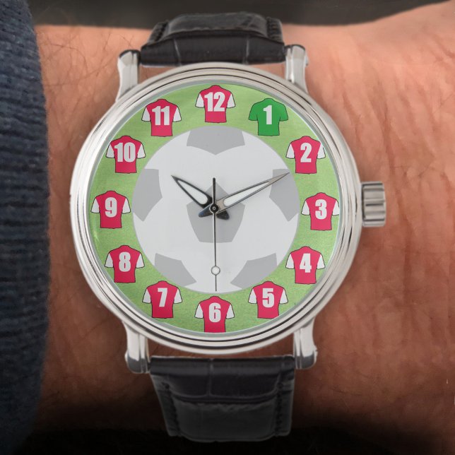 Fotbollstema med röda och vita skärmar armbandsur (Skapare uppladdad)