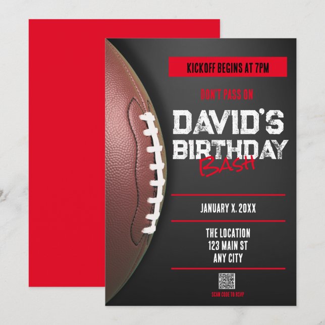 Fotbollstema QR-kod Födelsedagsinbjudan Inbjudningar (Fram/baksida)