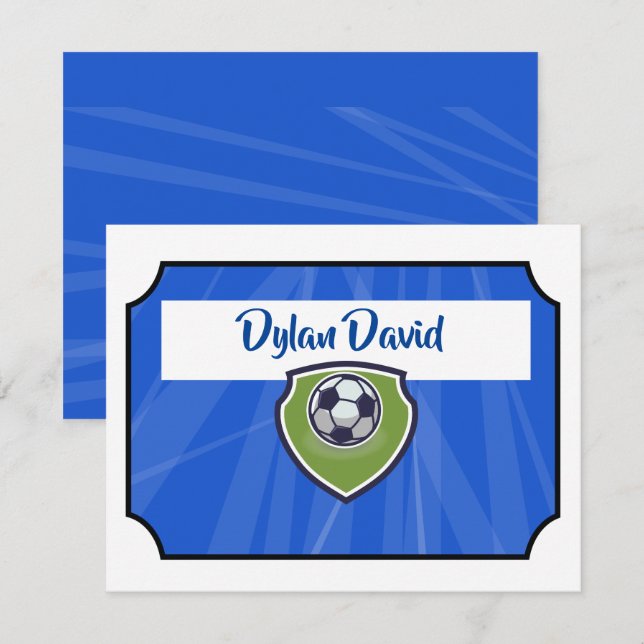 FOTBOLLSTICKET Bar Mitsva Tacksamhetskort Platt Inbjudningar (Fram/baksida)