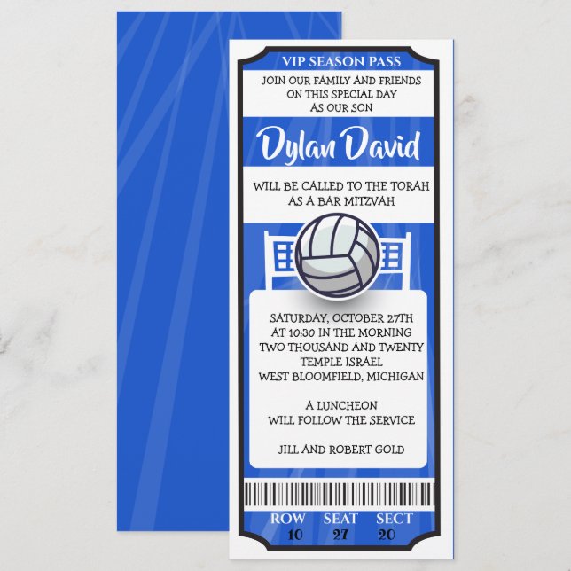FOTBOLLSTICKET Bar Mitzvah-inbjudan Inbjudningar (Fram/baksida)
