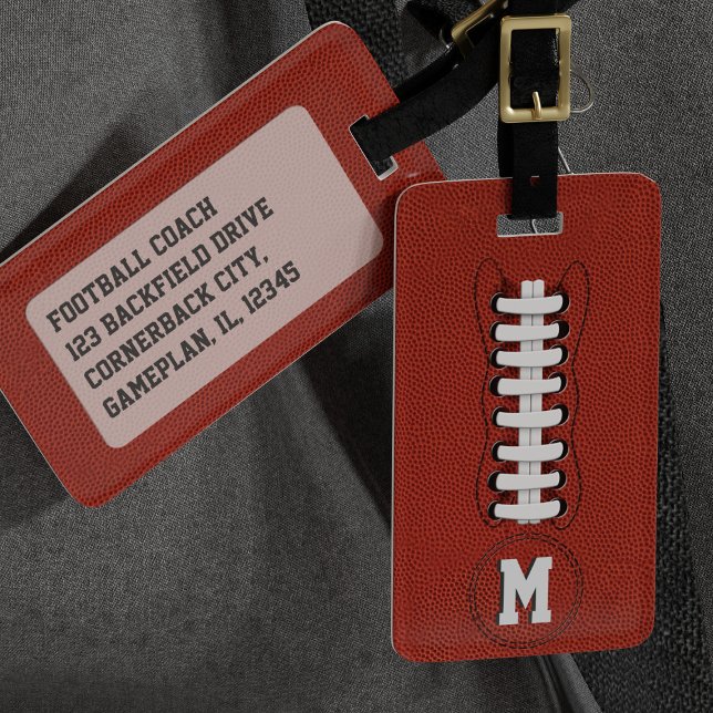 Fotbollstränare Monogram Sport Bagage Tag Bagagebricka (Hup! Perfect gift for the Football Coach. Add their details)