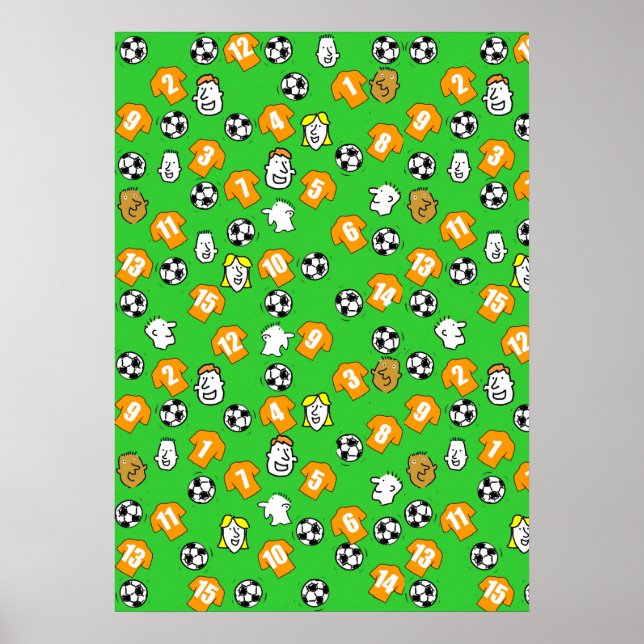 Fotbollsväggsposter med orange gul tröjor poster (Framsidan)