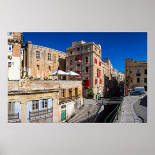 Fotbro, smal gata med trappor i Valletta Poster