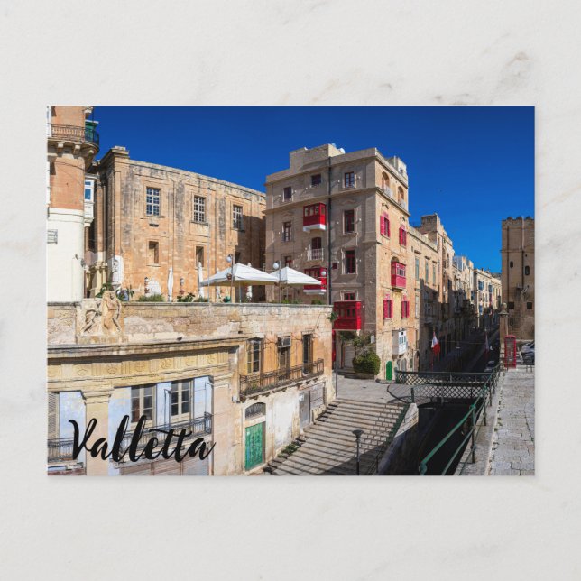 Fotbro, smal gata med trappor i Valletta Vykort (Framsida)