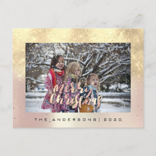 Fotfoto för god jul Snö Guld Glitter i Ro Vykort