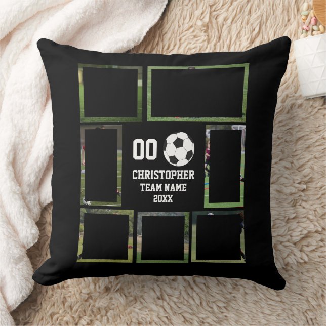 Fotkollage i fotboll, namn kudde (Filt)