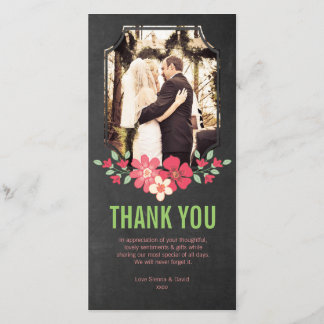 Fotkort för Chalkboard Bröllop Tack Flowers Kort