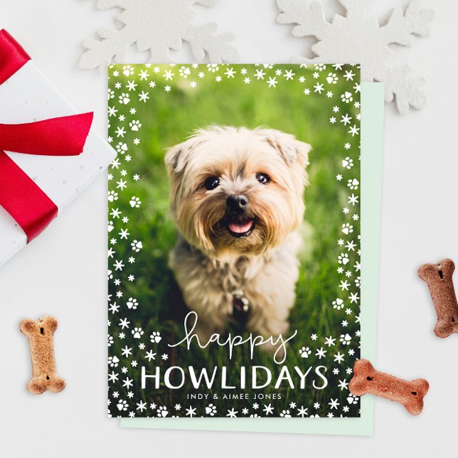 Fotkort för Djurälskarn Lycklig Howlidays Helgdag Julkort (funny humor happy howlidays Christmas holiday photo cards for dog people with paw prints)