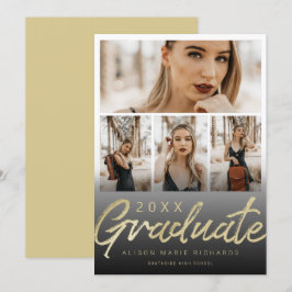 Fotkort för Guld-penselskript med extremt Chic Stu Inbjudningar