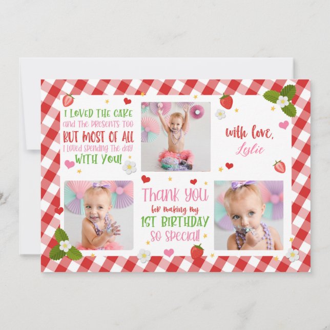 Fotkort för jordgubbsfödelsedag, Tack Inbjudningar (Baksida)