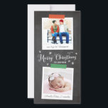 Fotkort för Lodrät Washi Tape and Chalkboard Julkort<br><div class="desc">Ett jullekort med en trendcykel på helgdag med två familjefotor stil med mönstrad tvättbandshastighet.</div>