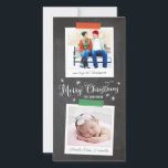 Fotkort för Lodrät Washi Tape and Chalkboard Julkort<br><div class="desc">Ett jullekort med en trendcykel på helgdag med två familjefotor stil med mönstrad tvättbandshastighet.</div>